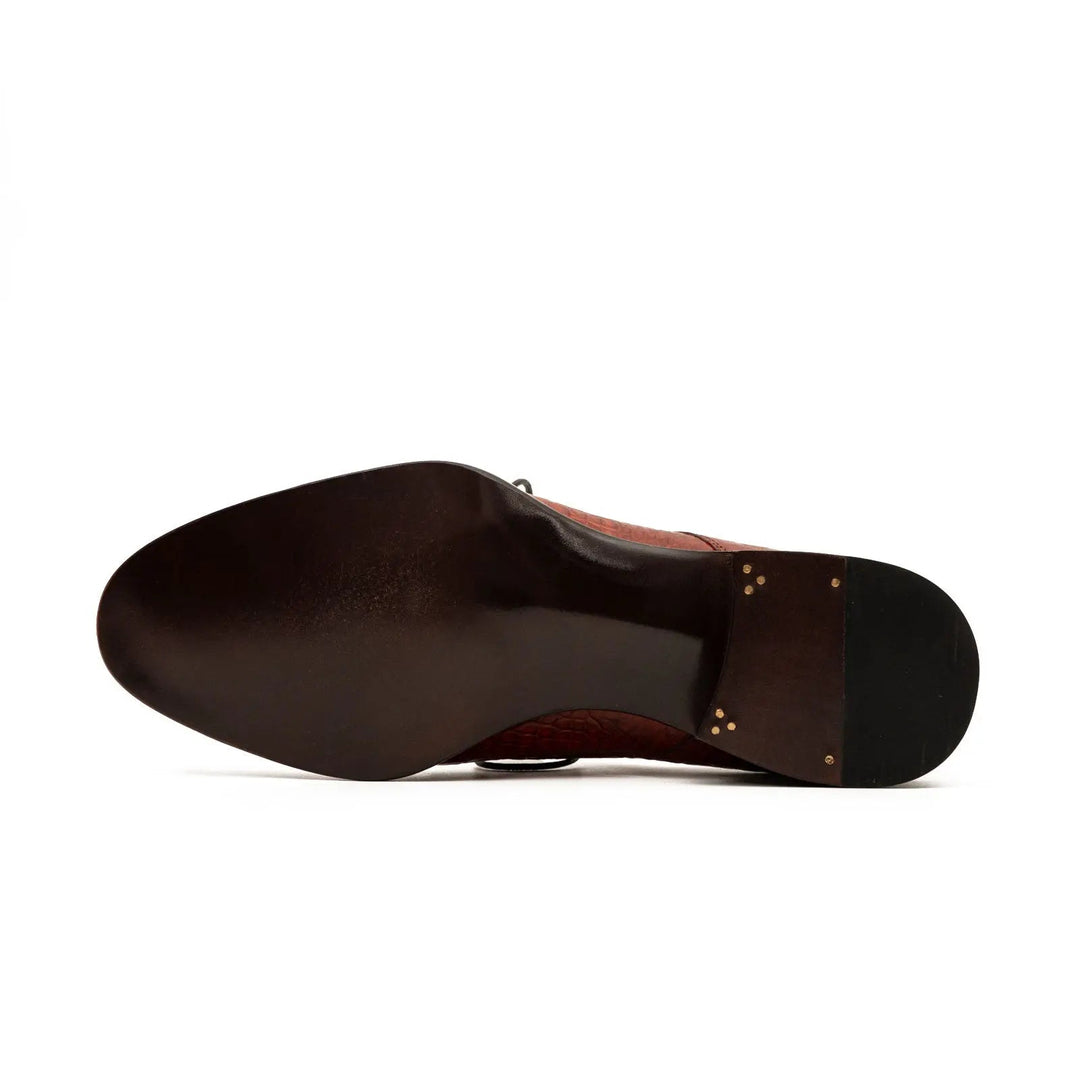 Red Crocodile Leather Derby Shoes