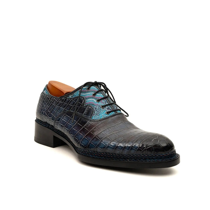 Blue Crocodile Leather Oxford Shoes