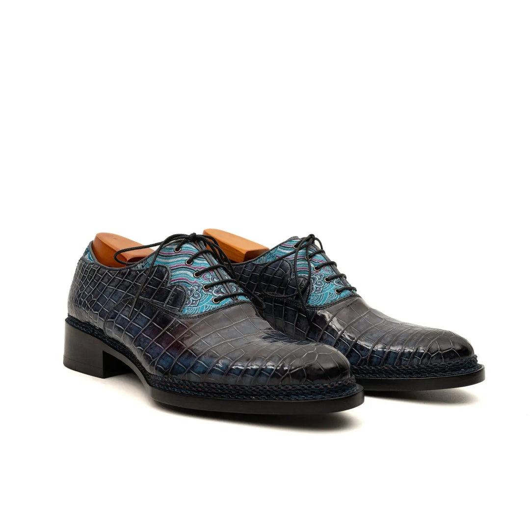 Blue Crocodile Leather Oxford Shoes