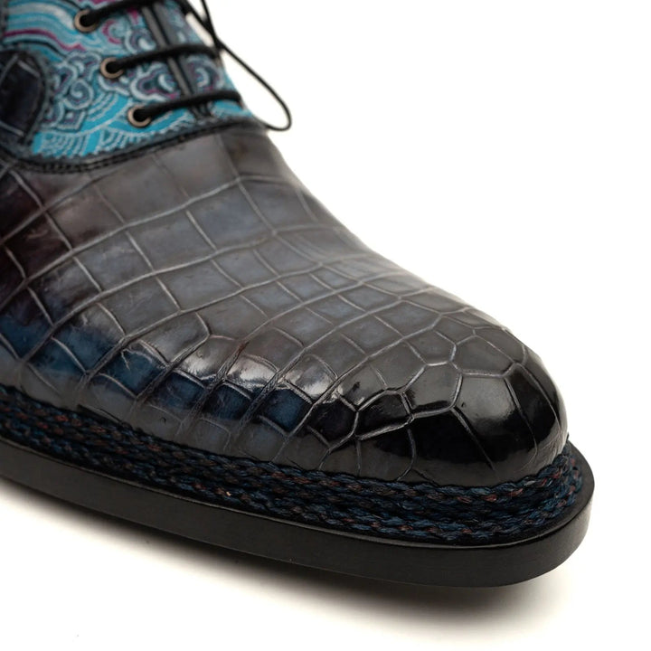 Blue Crocodile Leather Oxford Shoes