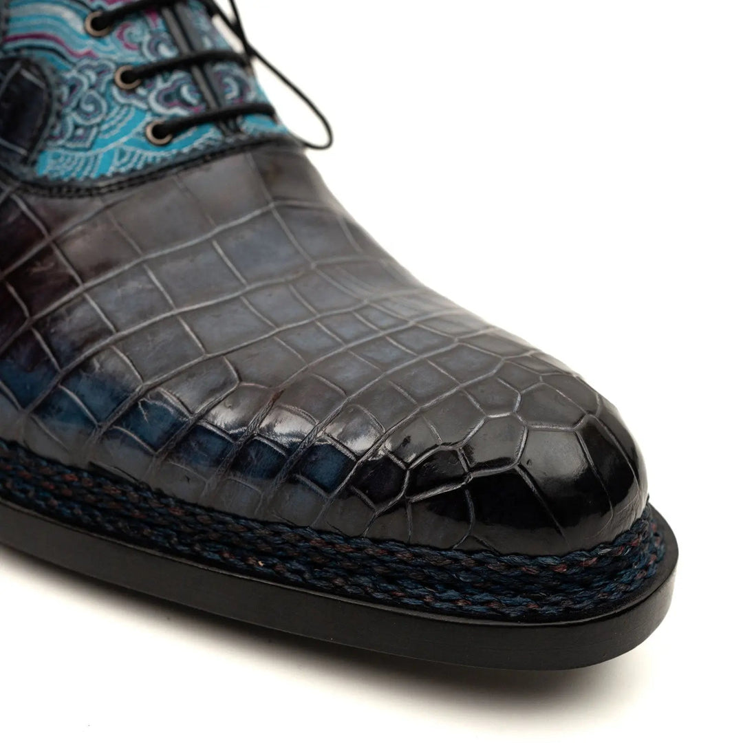 Blue Crocodile Leather Oxford Shoes