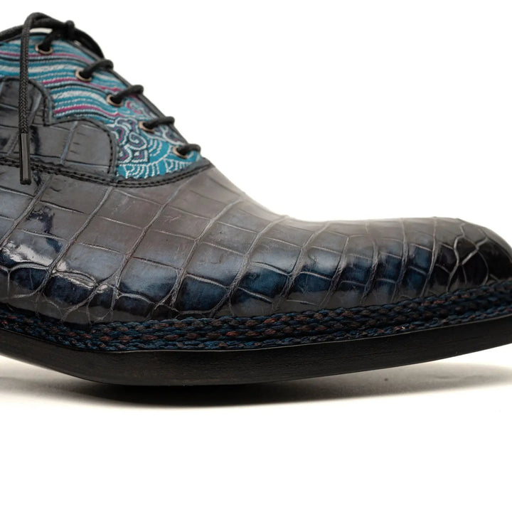 Blue Crocodile Leather Oxford Shoes
