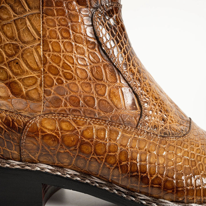 Brown Crocodile Leather Buckle Ankle Boots