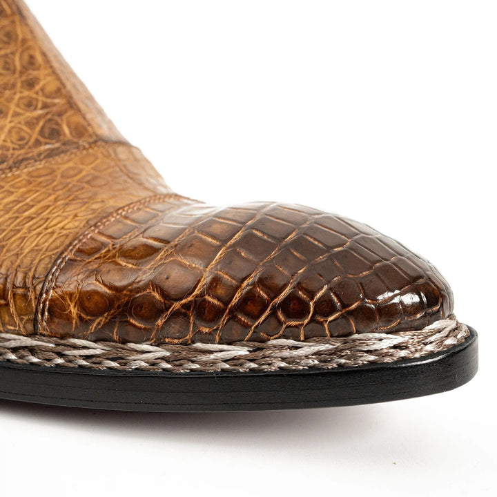 Brown Crocodile Leather Buckle Ankle Boots