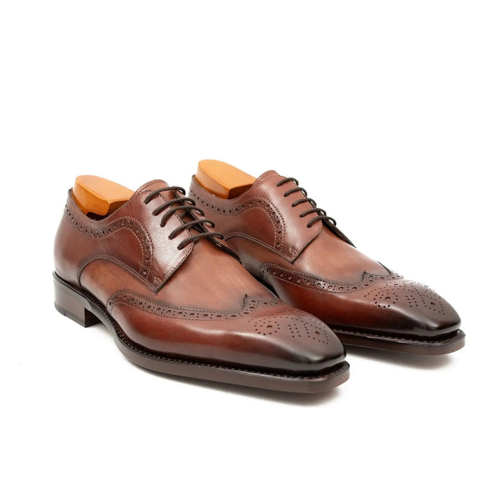Goodyear welt derby shoes Brogue style Brown, DV DIVINCH, calfskin, elegant brogue detailing with pointed toe.