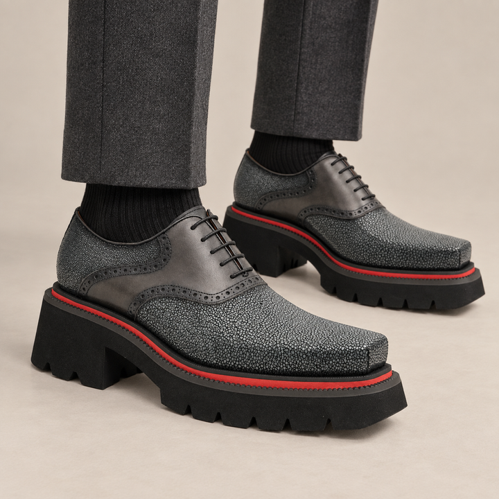 Gray Stingray Leather Oxford Shoes