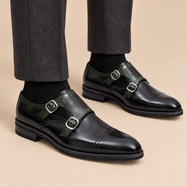 Green Cap-Toe Calf Leather Monk Shoes