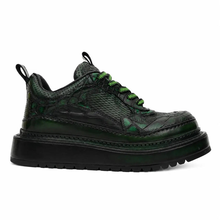 Green-Black Platform Crocodile Leather Sneakers