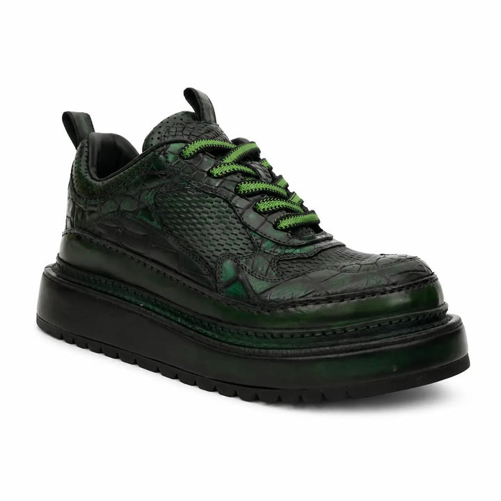 Green-Black Platform Crocodile Leather Sneakers