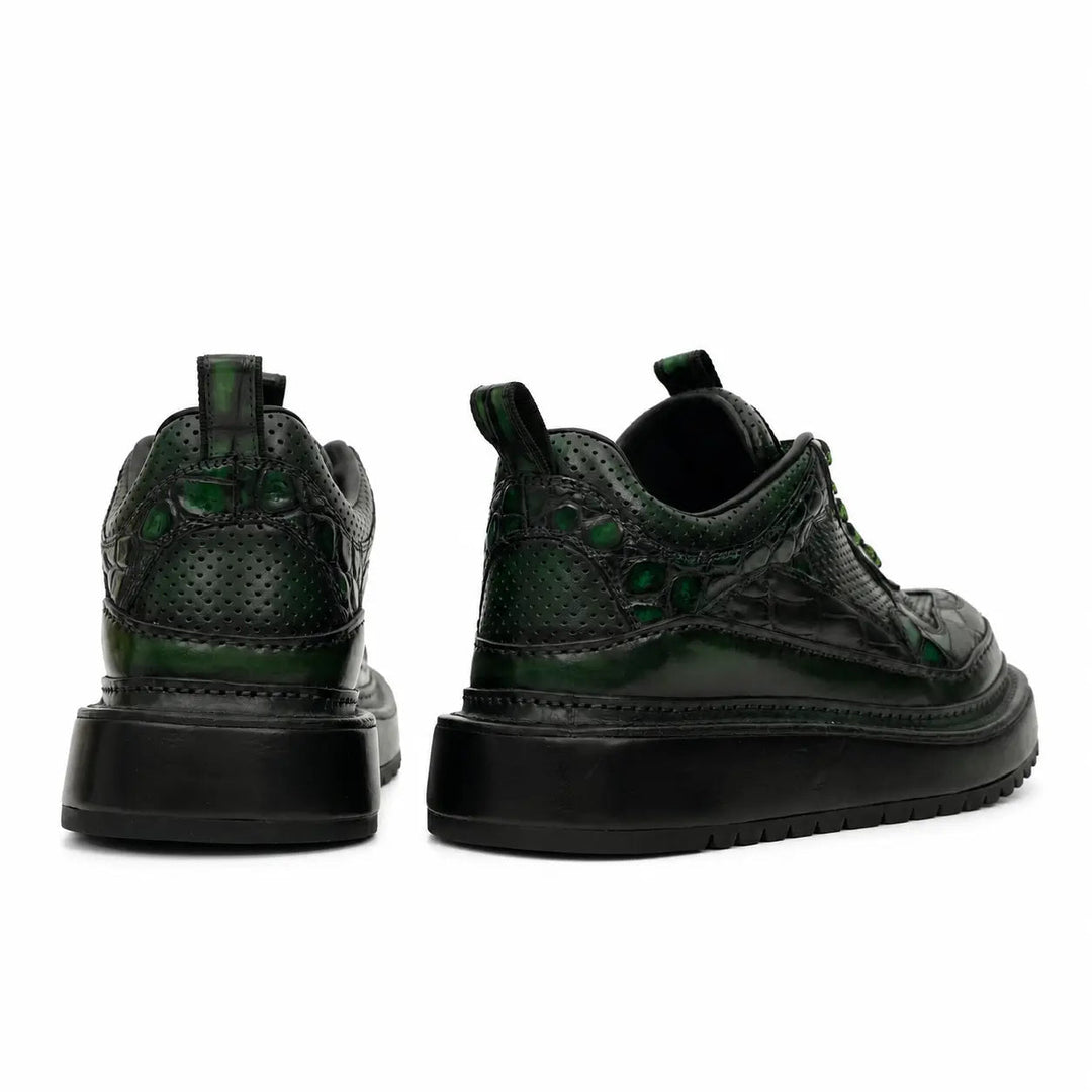 Green-Black Platform Crocodile Leather Sneakers