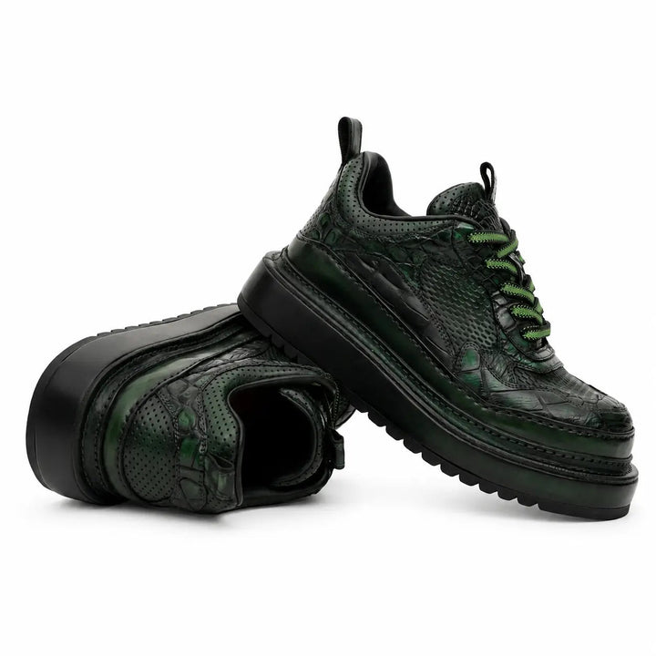 Green-Black Platform Crocodile Leather Sneakers