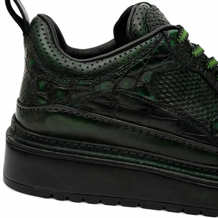 Green-Black Platform Crocodile Leather Sneakers