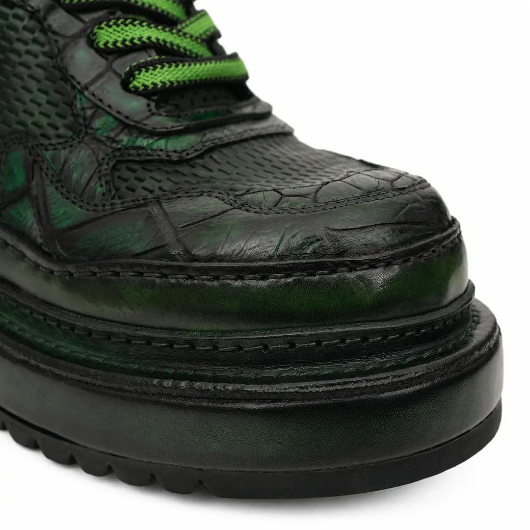 Green-Black Platform Crocodile Leather Sneakers