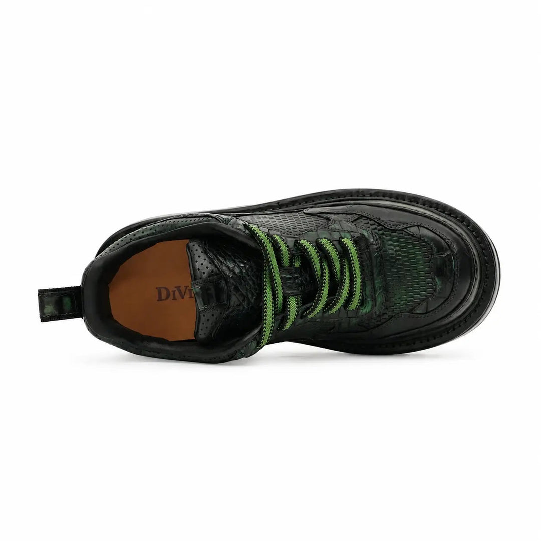 Green-Black Platform Crocodile Leather Sneakers