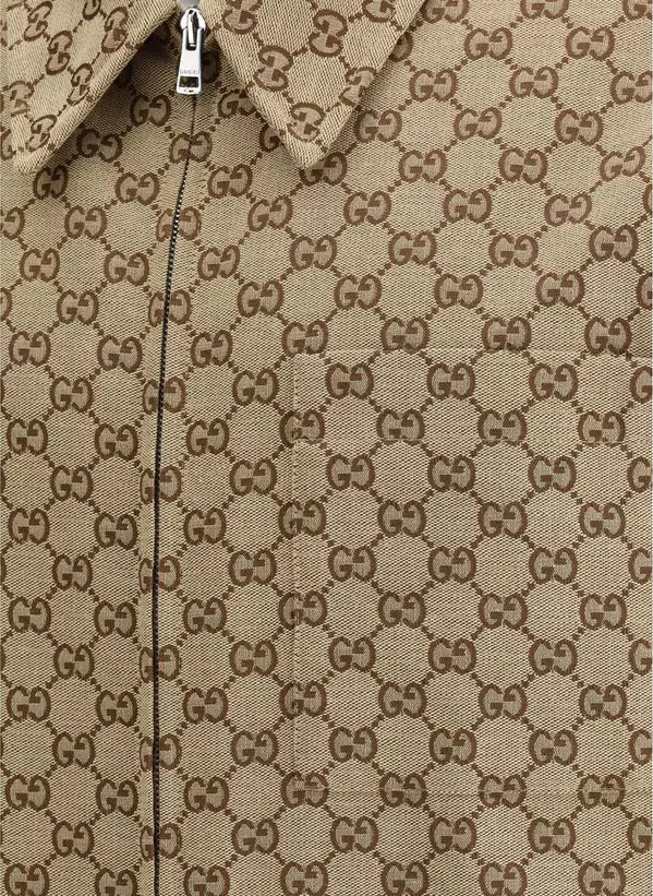 GUCCI BROWN MEN'S GG SHIRT JACKET