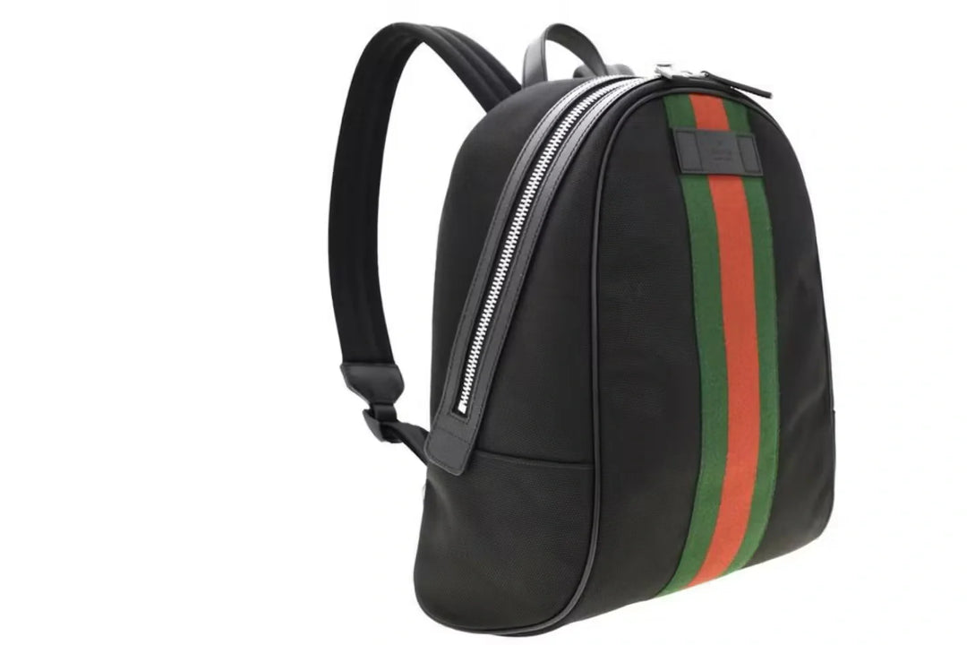 Gucci Black Web Stripe Canvas Backpack
