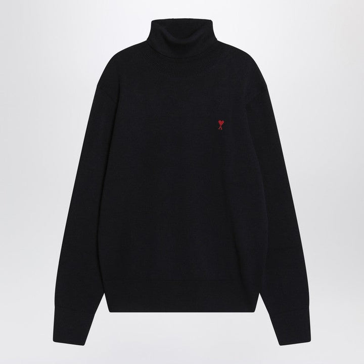 Ami Paris Navy Blue Turtleneck Sweater Ami De Coeur Men