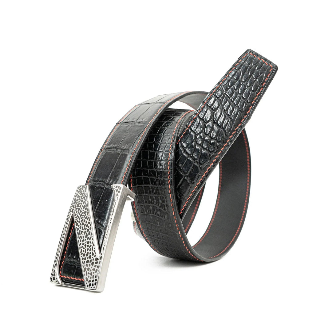 alligator leather belt, genuine alligator belt, exotic leather belt, men’s leather belt, designer leather belt, handcrafted belt, luxury belt, Italian leather belt, calfskin leather belt, crocodile leather belt, formal men’s belt, dress belt, premium leat