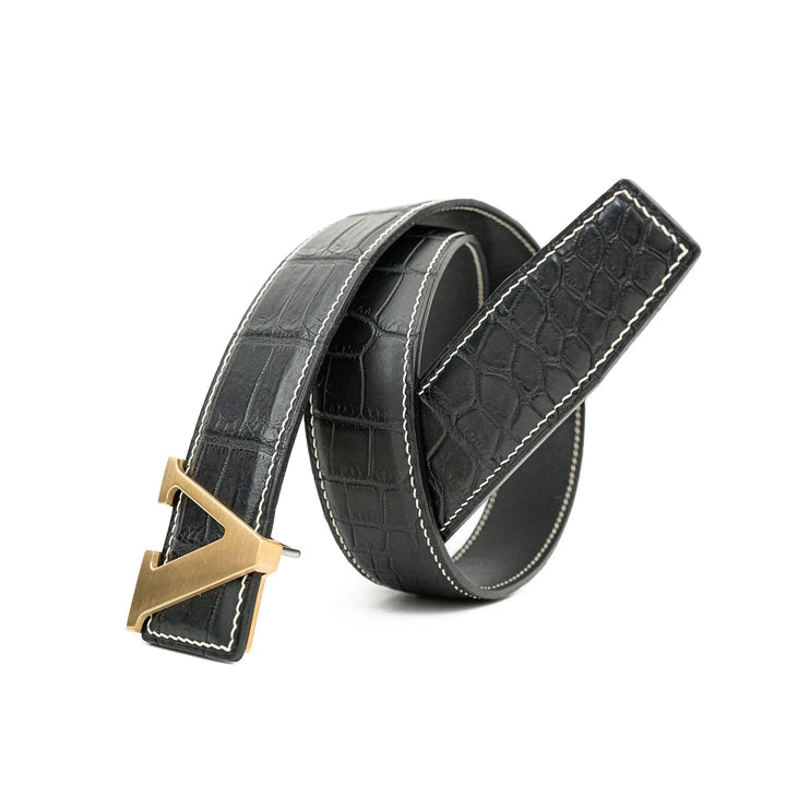 alligator leather belt, genuine alligator belt, exotic leather belt, men’s leather belt, designer leather belt, handcrafted belt, luxury belt, Italian leather belt, calfskin leather belt, crocodile leather belt, formal men’s belt, dress belt, premium leat