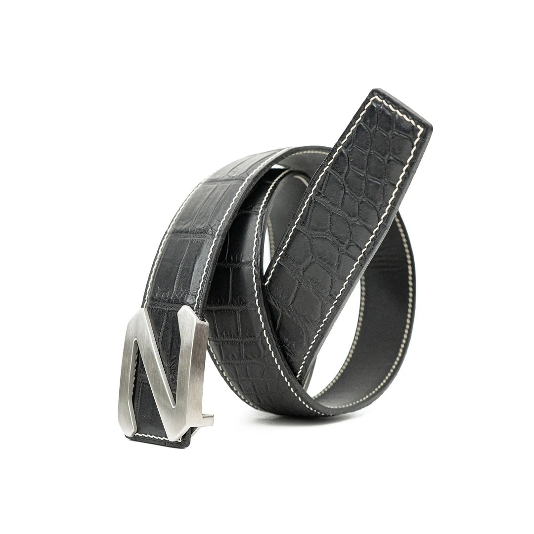 alligator leather belt, genuine alligator belt, exotic leather belt, men’s leather belt, designer leather belt, handcrafted belt, luxury belt, Italian leather belt, calfskin leather belt, crocodile leather belt, formal men’s belt, dress belt, premium leat