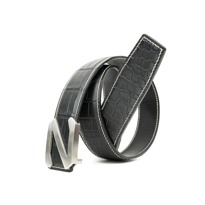 alligator leather belt, genuine alligator belt, exotic leather belt, men’s leather belt, designer leather belt, handcrafted belt, luxury belt, Italian leather belt, calfskin leather belt, crocodile leather belt, formal men’s belt, dress belt, premium leat