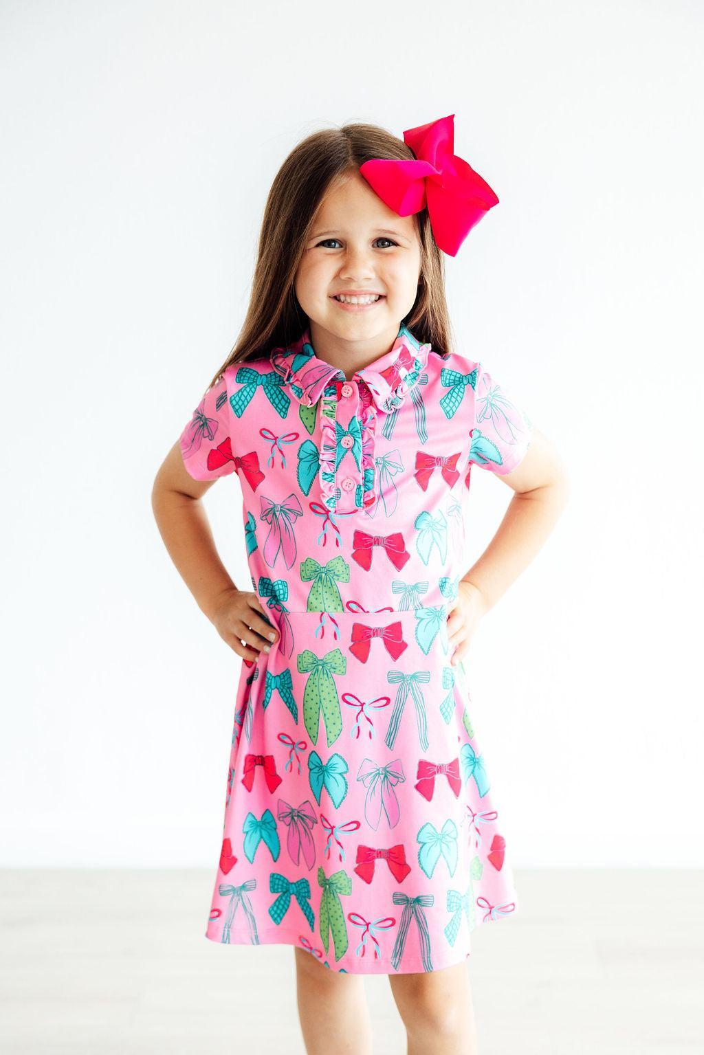 Pink Twirls &amp; Ties S/S Polo Dress