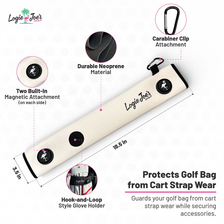Gray Magnetic Golf Cart Strap Sleeve | Neoprene Rubber | Dual Accessory Magnets | Glove Holder | Carabiner Bag Attachment | 18.5 x 3.5 in