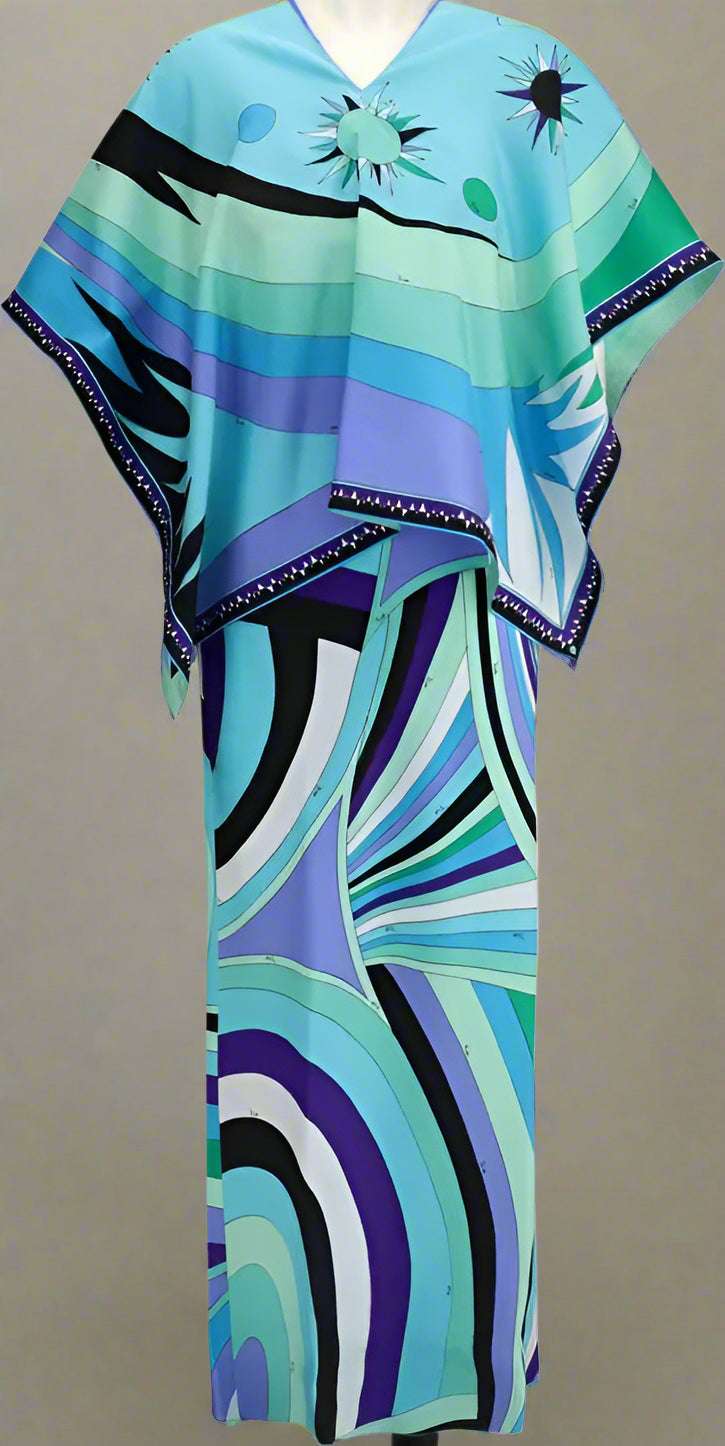 Emilio Pucci Iride print long Dress with cape