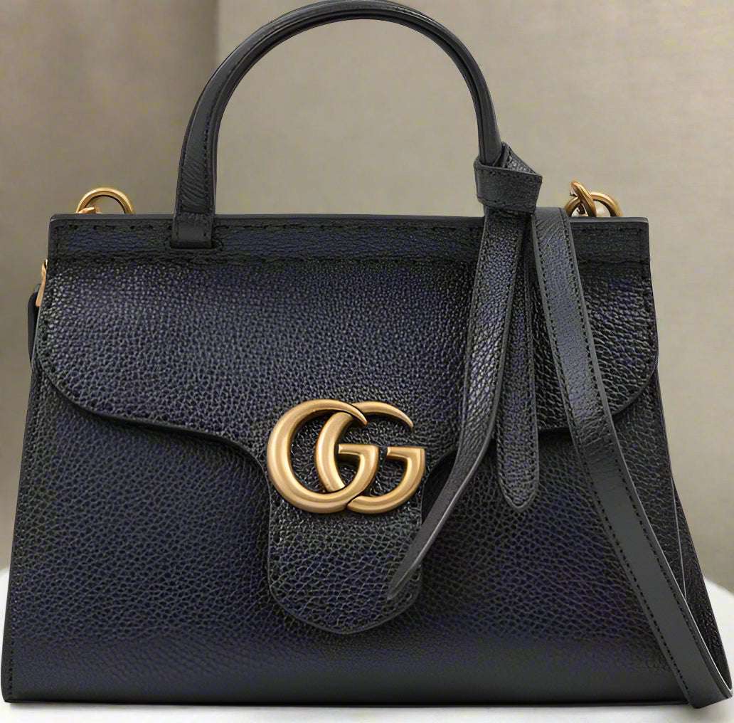 GUCCI Black Leather GG Marmont Handbag