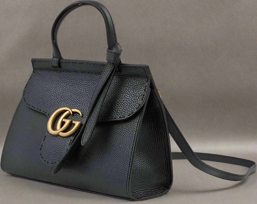 GUCCI Black Leather GG Marmont Handbag
