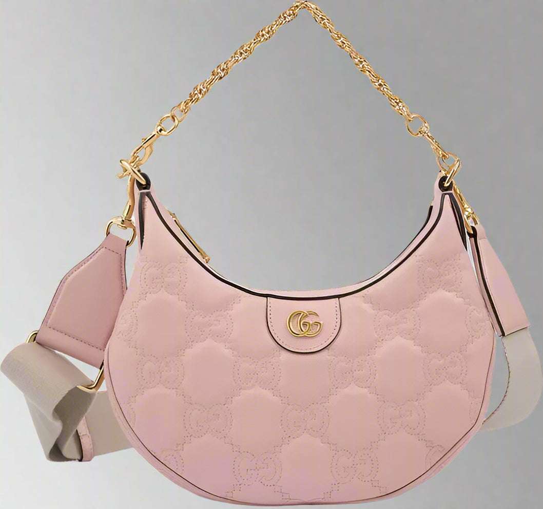 GUCCI Light Pink Leather Shoulder Bag with embossed logos