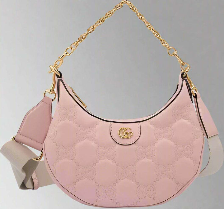 GUCCI Light Pink Leather Shoulder Bag with embossed logos