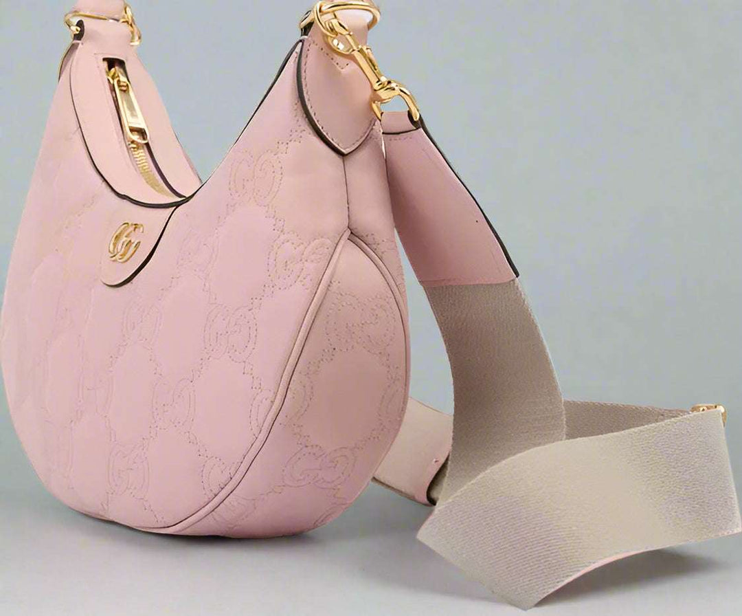 GUCCI Light Pink Leather Shoulder Bag with embossed logos