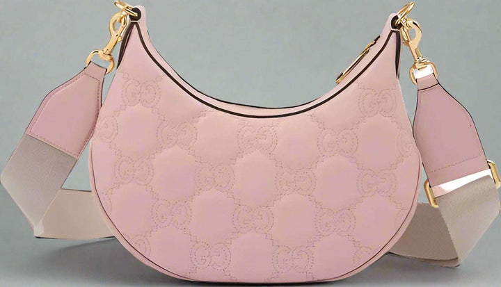 GUCCI Light Pink Leather Shoulder Bag with embossed logos