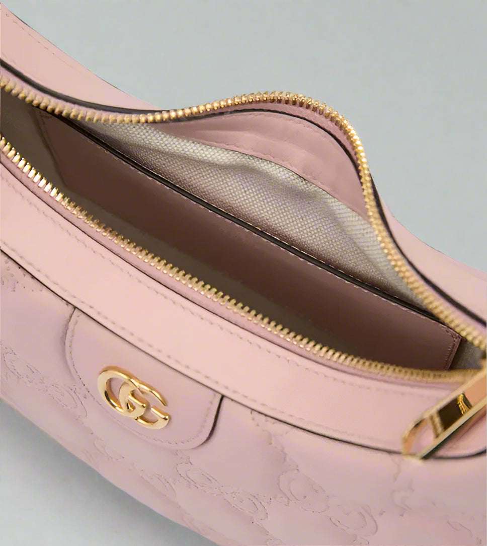 GUCCI Light Pink Leather Shoulder Bag with embossed logos