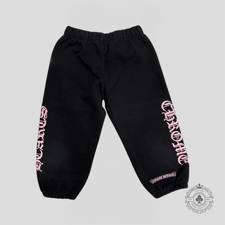 Chrome Hearts Scroll Logo Kids Sweatpants in Black/Pink