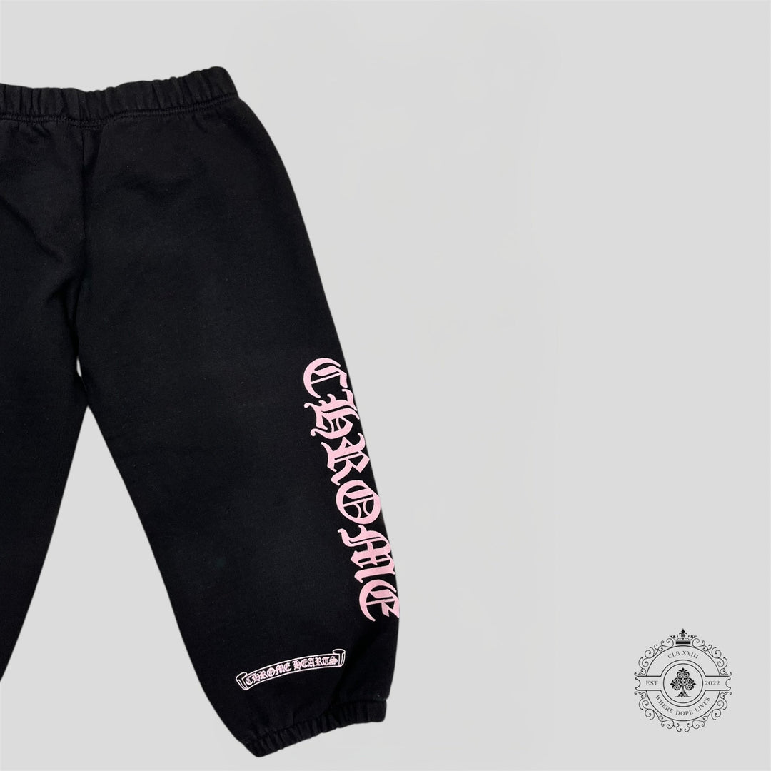 Chrome Hearts Scroll Logo Kids Sweatpants in Black/Pink
