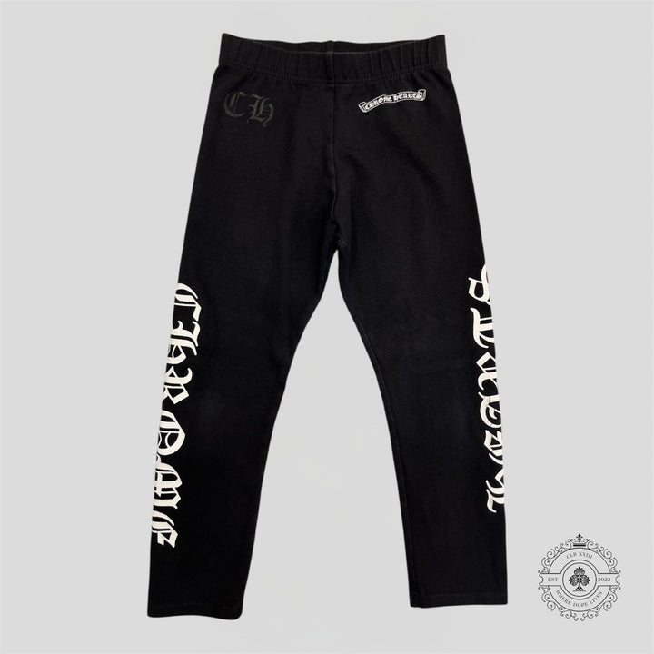 Chrome Hearts Scroll Logo Kids Leggings in Black/White