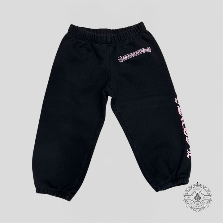 Chrome Hearts Scroll Logo Kids Sweatpants in Black/Pink