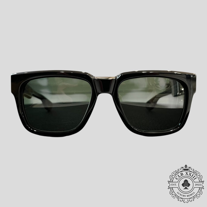 Chrome Hearts Diamond Embellished Box Officer Sunglasses in Black/Gold