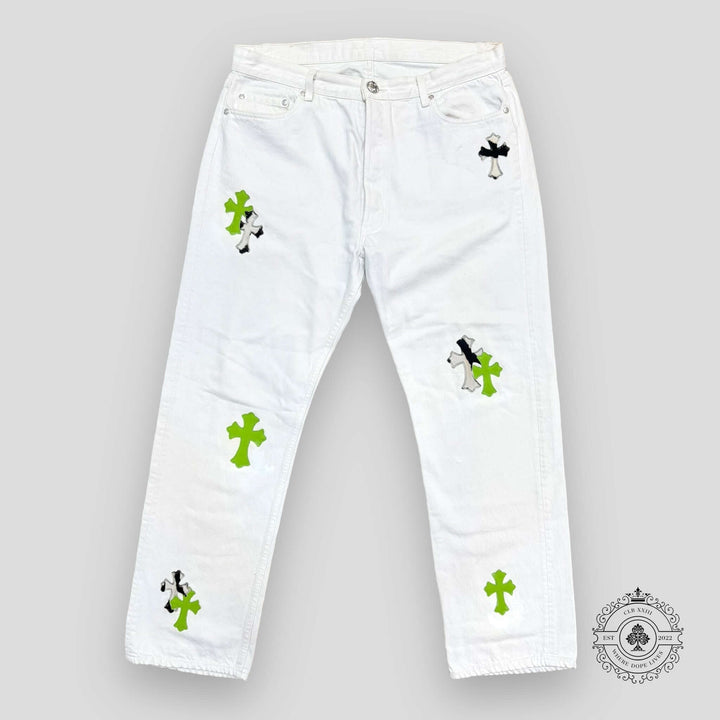 Chrome Hearts Zebra / Green Cross Patch Jeans