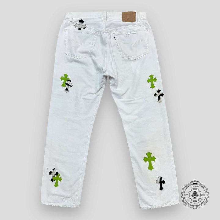 Chrome Hearts Zebra / Green Cross Patch Jeans