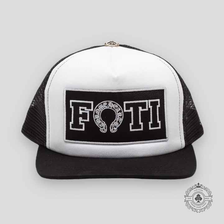 Chrome Hearts Foti Patch Trucker Hat in White / Black