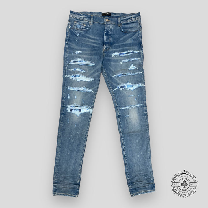 Amiri Tie Dye Bandana Thrasher Jeans in Clay Indigo