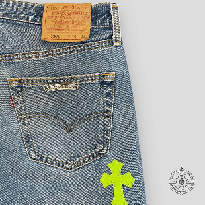 Chrome Hearts Cross Patch Jeans Green/White