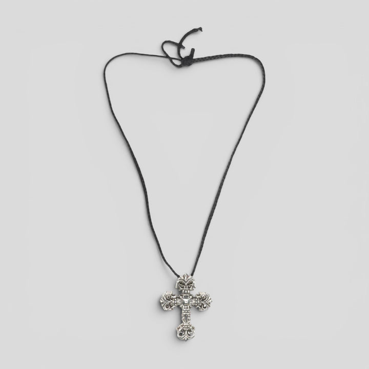CHROME HEARTS LEATHER STRAP CROSS PENDANT NECKLACE