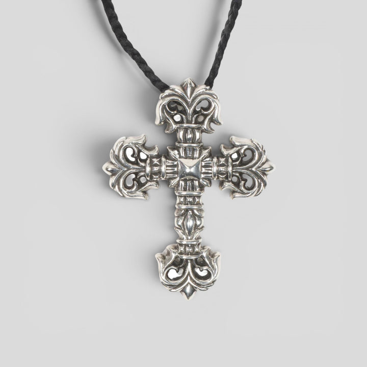 CHROME HEARTS LEATHER STRAP CROSS PENDANT NECKLACE