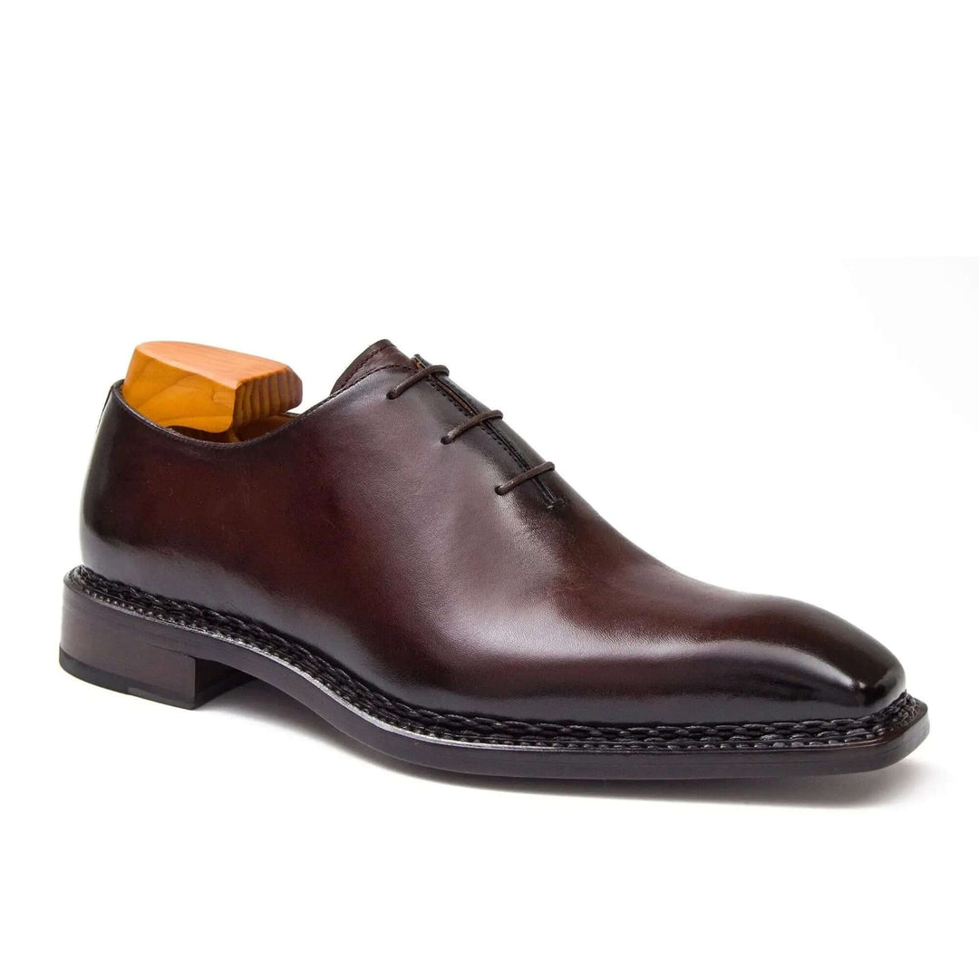 Goodyear Handmade Oxford Shoes for Men in brown premium alligator leather with a refined design and classic detail views.