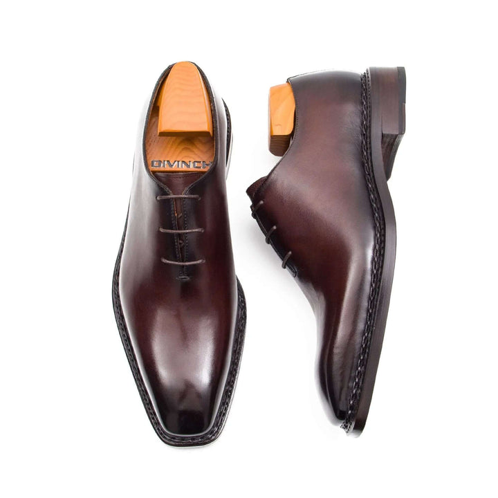 Goodyear Handmade Oxford Shoes for Men in dark brown alligator leather, DV DIVINCH, showcasing refined craftsmanship and elegant design.