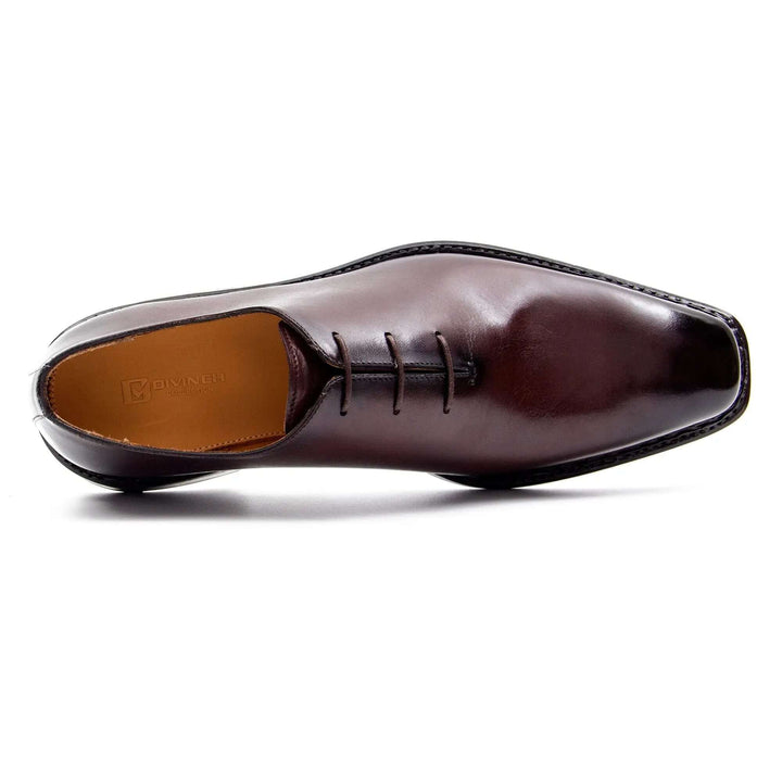 Goodyear Handmade Oxford Shoes for Men, DV DIVINCH dark brown leather top view, handcrafted men&